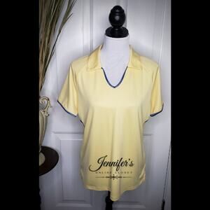3/$30 Under Armour Women's Yellow Blue Heat Gear Loose Short Sleeve Shirt Size L